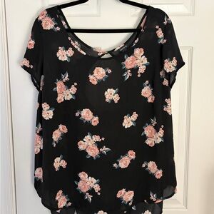 Torrid Black Blouse with Pink Floral Design